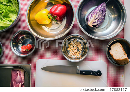 Top view table with food for cooking Top view table with food for cooking 37882137