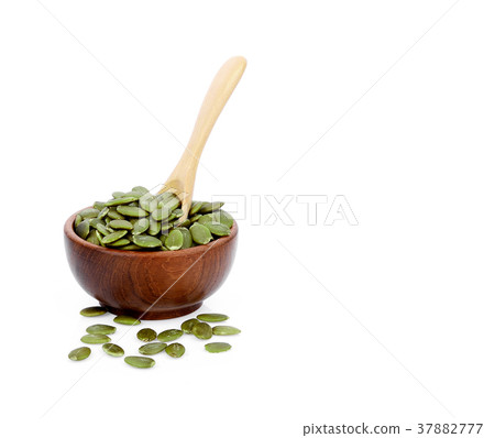 Bowl with Pumpkin seeds  isolated on white 37882777