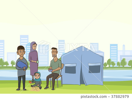 Family homeless or refugees, a man and a woman 37882979