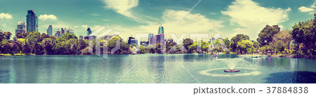 Scenery cityscape Bangkok Lumphini park 37884838