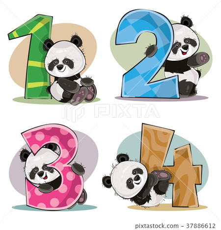 Vector set of cute baby panda bears with numbers 37886612
