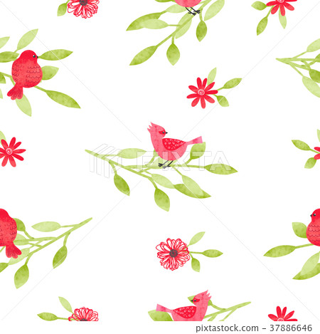 Watercolor seamless pattern with cute birds - Stock Illustration ...