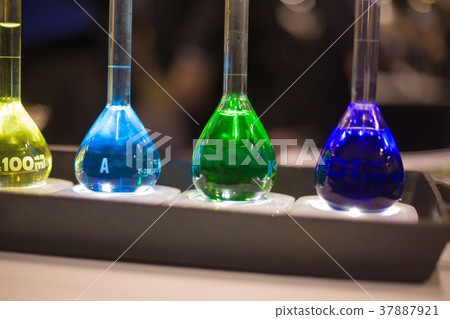 Chemistry chemical flasks blue green purple liquid Chemistry chemical flasks blue green purple liquid 37887921