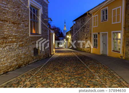 Tallinn. Old medieval street at dawn. Tallinn. Old medieval street at dawn. 37894630