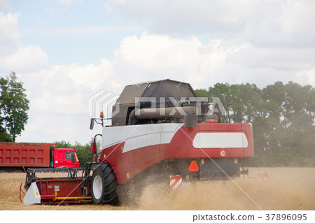 combine harvester working on a wheat field. combine harvester working on a wheat field. 37896095
