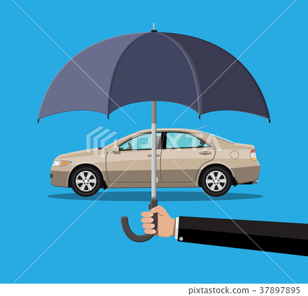 Hand with umbrella that protects car. Hand with umbrella that protects car. 37897895