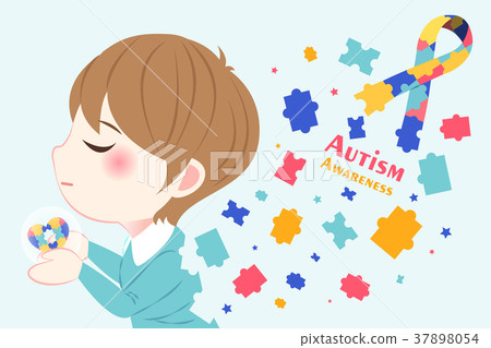 boy with autism awareness concept 37898054