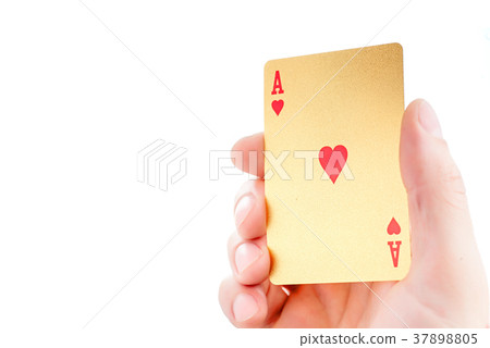 Golden ace in a hand 37898805