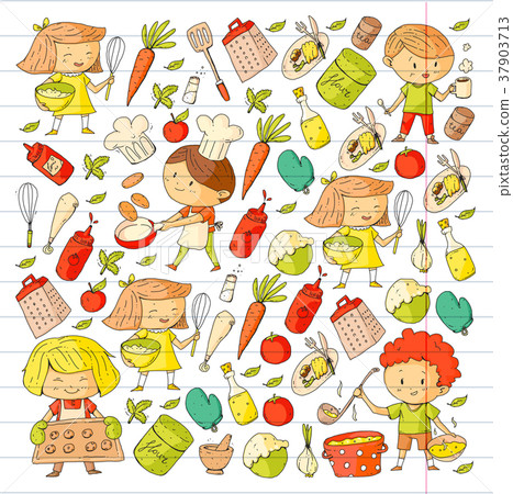 Cute children cooking food. Kindergarten and Cute children cooking food. Kindergarten and 37903713
