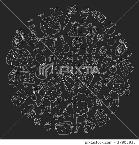 Cute children cooking food. Kindergarten and Cute children cooking food. Kindergarten and 37903933