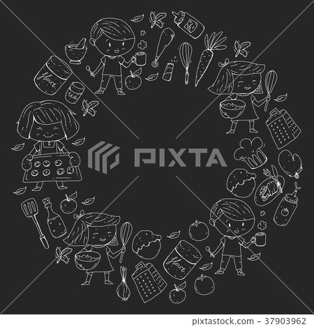 Cute children cooking food. Kindergarten and Cute children cooking food. Kindergarten and 37903962