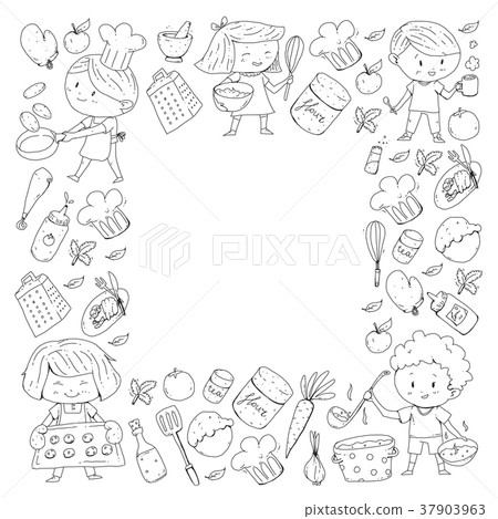 Cute children cooking food. Kindergarten and Cute children cooking food. Kindergarten and 37903963