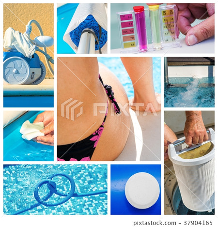 Collage close-up maintenance of a private pool 37904165