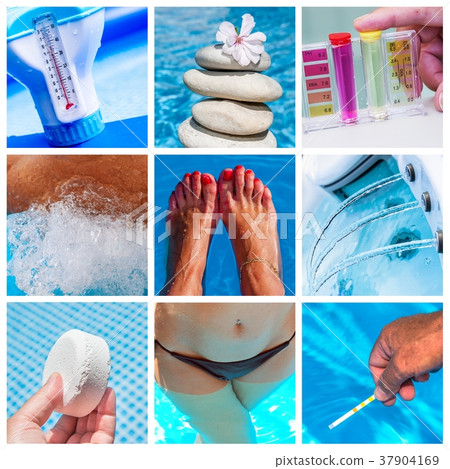 Collage close-up maintenance of a private pool 37904169