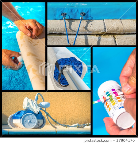 Collage close-up maintenance of a private pool 37904170