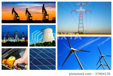 Panoramic collage of Power and energy concept 37904176