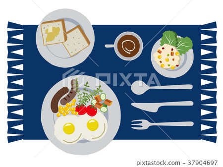 Illustration of fried egg. breakfast. Illustration of bread and eggs cooking. 37904697