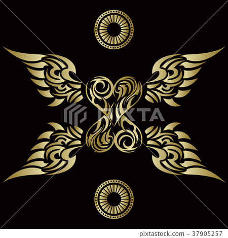 Tribal. Emblem of wings and feathers. Tattoo design. 37905257