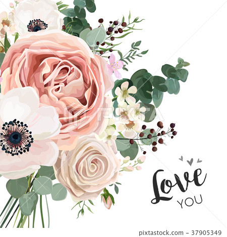 Floral card Design with garden flowers bouquet 37905349