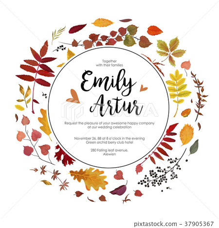 Wedding Autumn fall invite card design with leaves 37905367