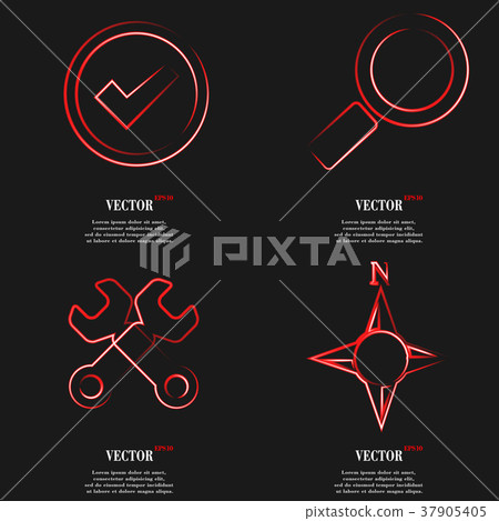 Set of Red web icon flat design. Simple sticker i - Stock Illustration ...