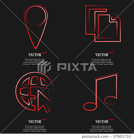 Set of fashionable red icons, trending symbols. Fl Set of fashionable red icons, trending symbols. Fl 37905710