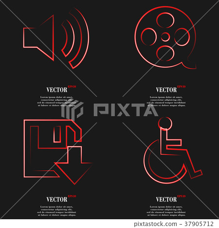 Set of fashionable red icons, trending symbols. Fl Set of fashionable red icons, trending symbols. Fl 37905712