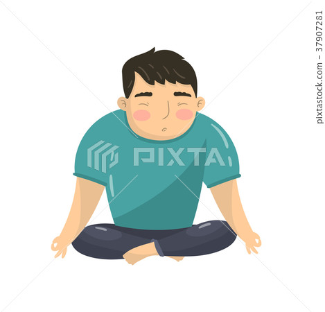 Young man doing yoga in lotus position, peaceful Young man doing yoga in lotus position, peaceful 37907281