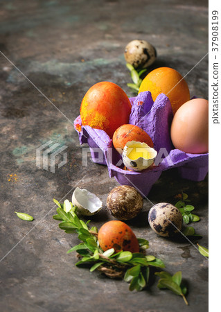Easter card with colored eggs Easter card with colored eggs 37908199