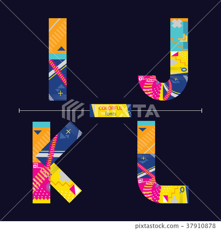 Alphabet colorful geometric style in a set IJKL 37910878
