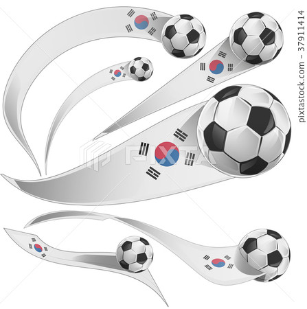 south korea flag set with soccer ball 37911414