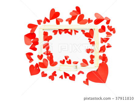 red paper shaped heart around whiteboard red paper shaped heart around whiteboard 37911810