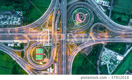 Highway, Expressway, Motorway, Toll way at night. 37912018
