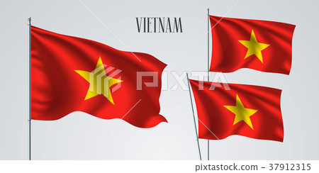Vietnam waving flag set of vector illustration Vietnam waving flag set of vector illustration 37912315