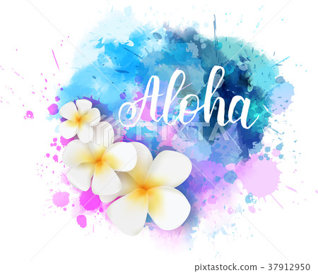 Summer watercolored splash with flower Summer watercolored splash with flower 37912950