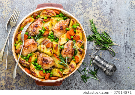 Chicken meat, thighs baked with potato Chicken meat, thighs baked with potato 37914871