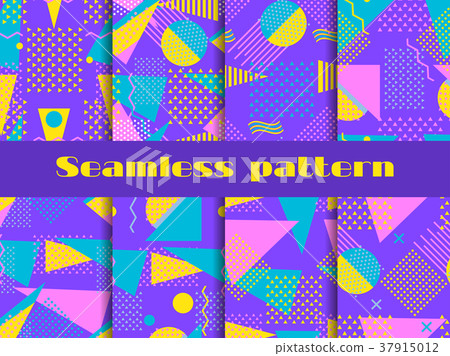 Memphis seamless pattern set. Geometric elements 37915012