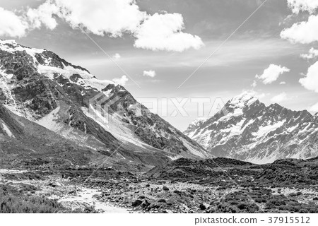 [黑白]胡克山谷卡車在庫克山國家公園 37915512