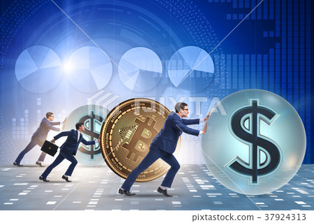 Businessman pushing bitcoin in cryptocurrency 37924313