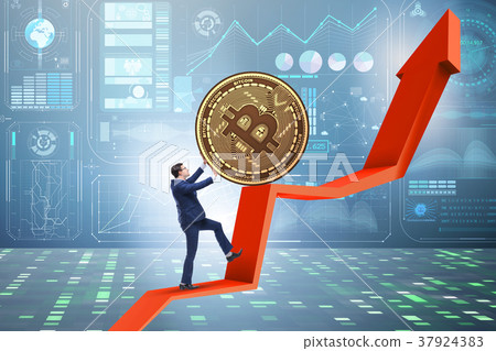 Businessman pushing bitcoin in cryptocurrency Businessman pushing bitcoin in cryptocurrency 37924383