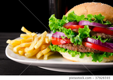 Burger served in bun in nutrition fast food Burger served in bun in nutrition fast food 37926593