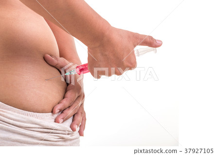 Fat woman holding syringe Fat woman holding syringe 37927105