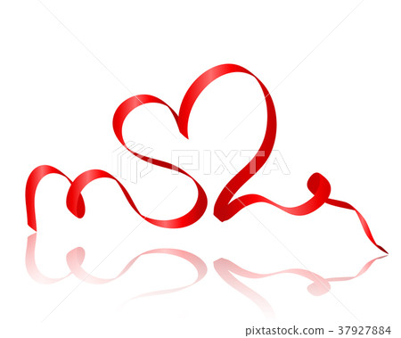 Valentines Day card with red ribbon heart - Stock Illustration ...