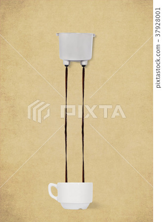 Two jets of coffee pouring from a group of handle Two jets of coffee pouring from a group of handle 37928001
