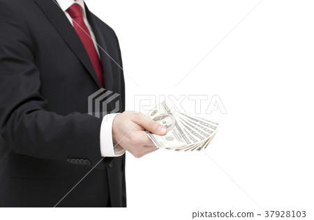 Businessman holding dollars 37928103
