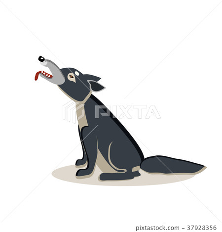 Viking cartoon character. A large gray wolf,  37928356
