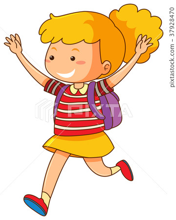 Happy girl with purple backback 37928470