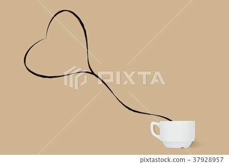 Two jets of coffee in a heart form pouring to cup Two jets of coffee in a heart form pouring to cup 37928957