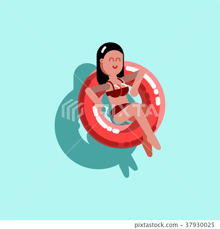 Girl chilling in pool with inflatable ring 37930025