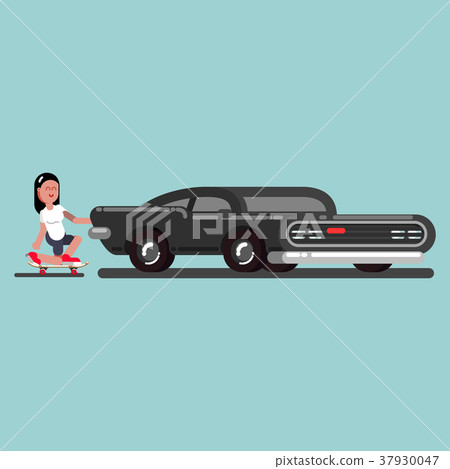 Girl skater clung to car 37930047